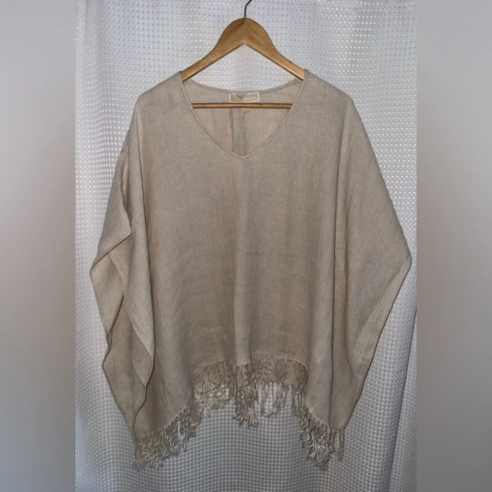 MICHAEL‎ KORS 100% linen beige poncho size Large/XL - Picture 4 of 15